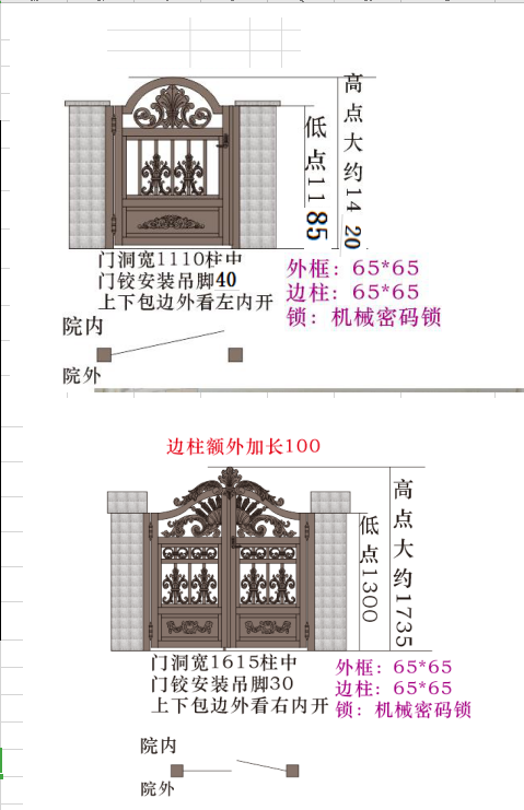 西安紫薇田园都市庭院铝艺门设计图 